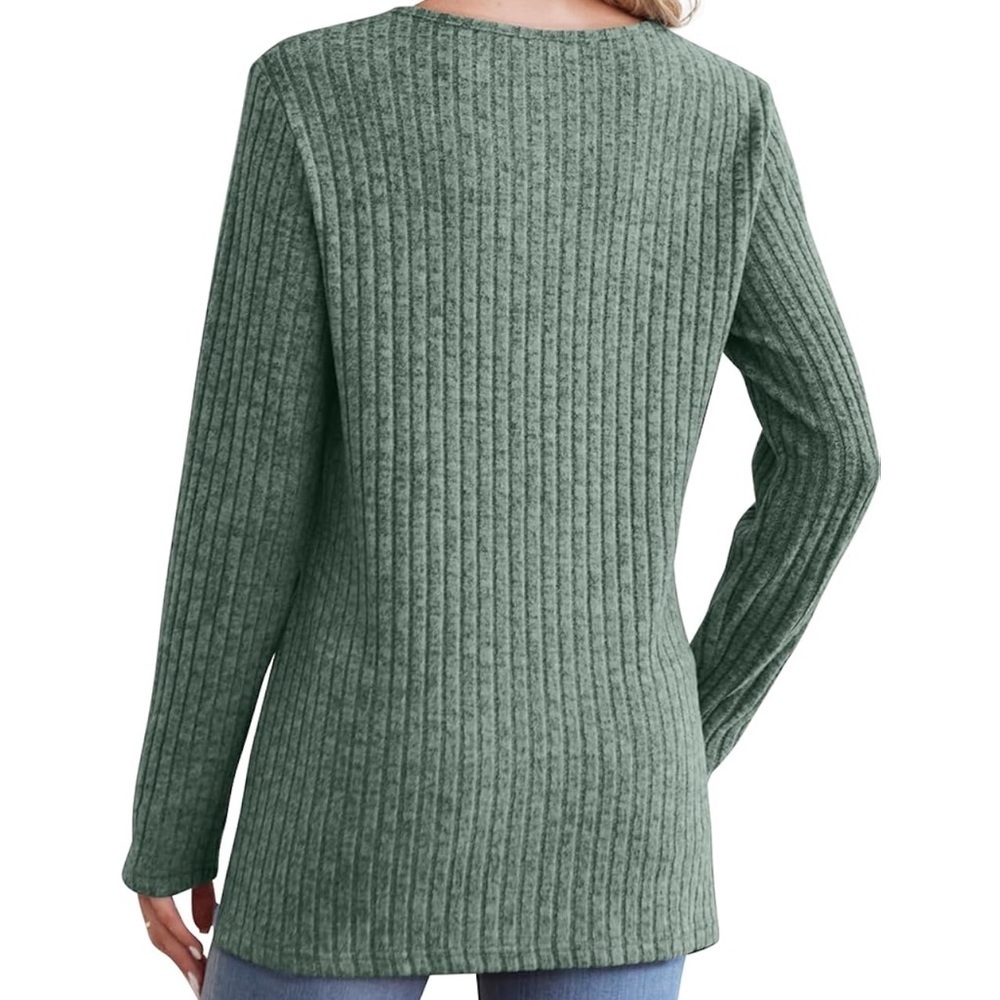 Green Ribbed Knit Women's Top - Picture 3 of 3